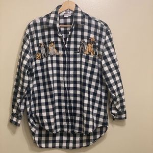 Casey Coleman Dog Print Plaid Hi-Low Shirt